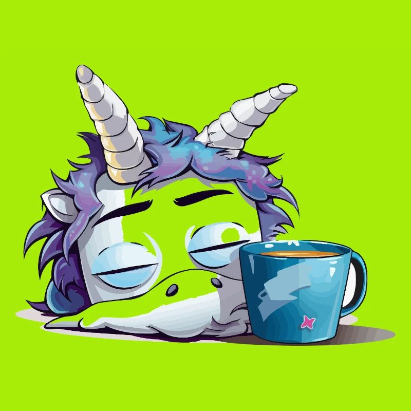 Schlafendes Einhorn und Kaffeebecher