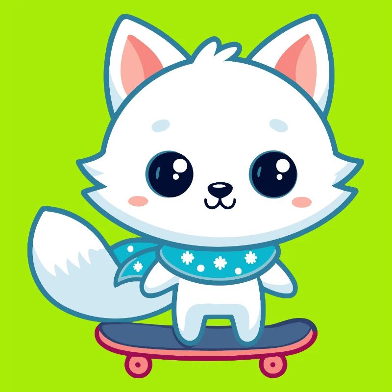 White fox on blue skateboard