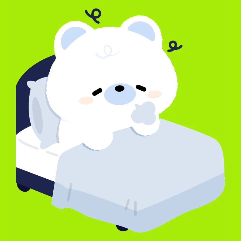Verträumter Eisbär auf kuscheligem Bett