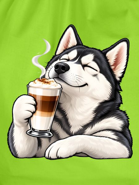 Husky mit Latte Macchiato – Kaffeepause