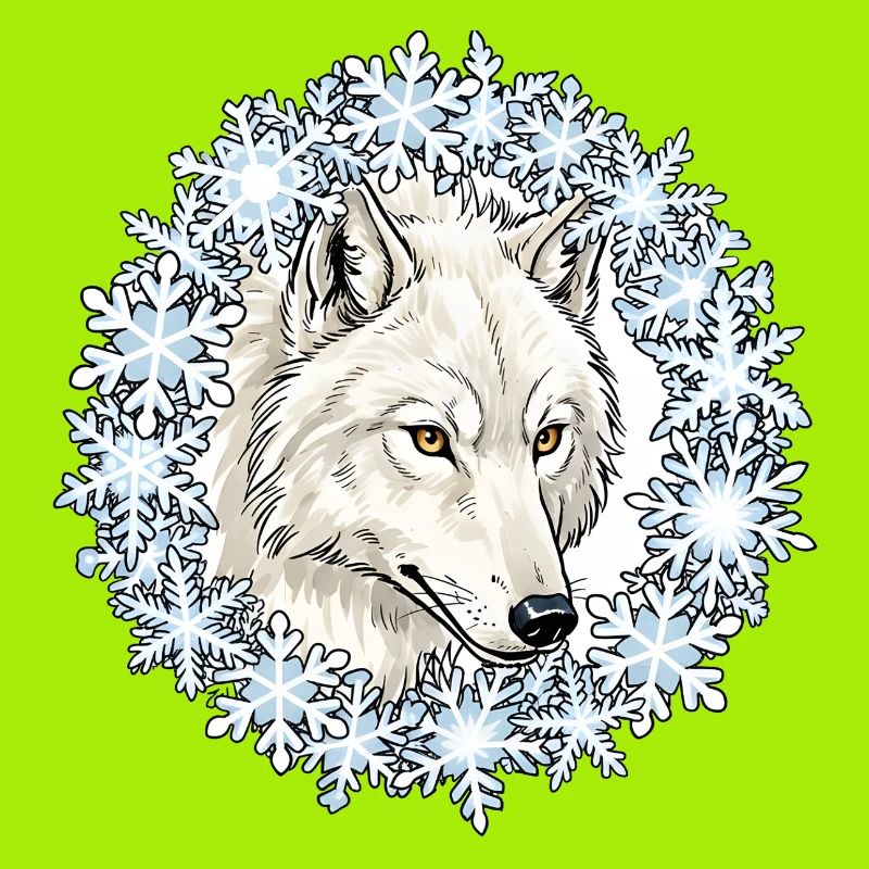 Winter wolf in a snowflake circle