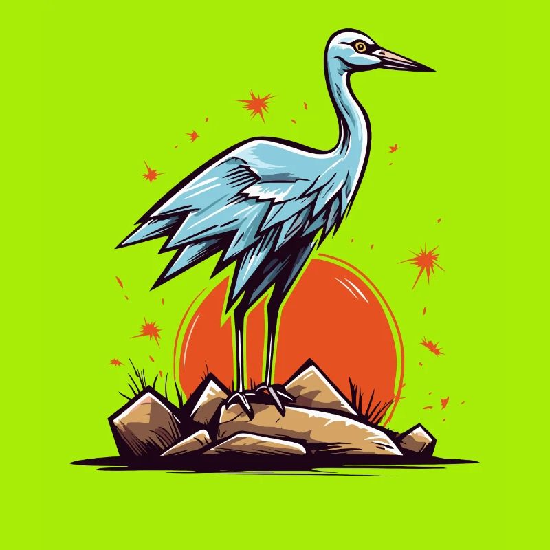 Graureiher oder Storch Vogel und eine rote Sonne