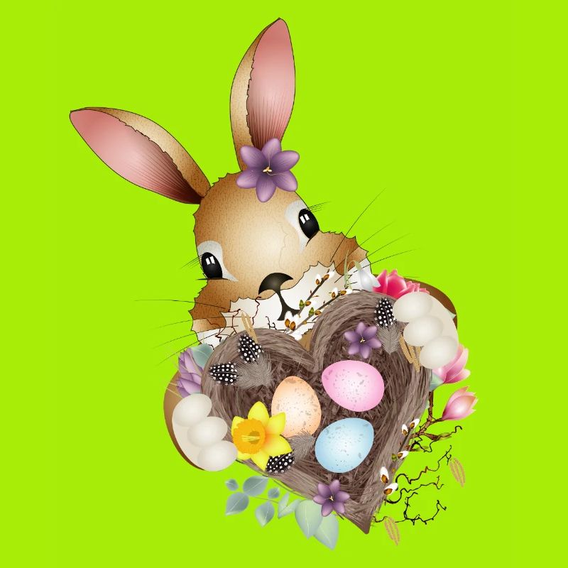Cute Easter bunny with heart and Easter basket