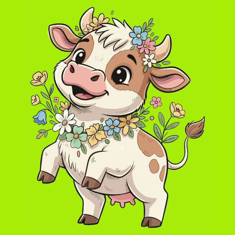 Vache avec une couronne de fleurs