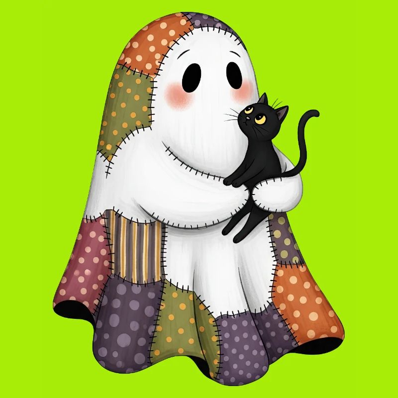 Patchwork Ghost with Black Cat