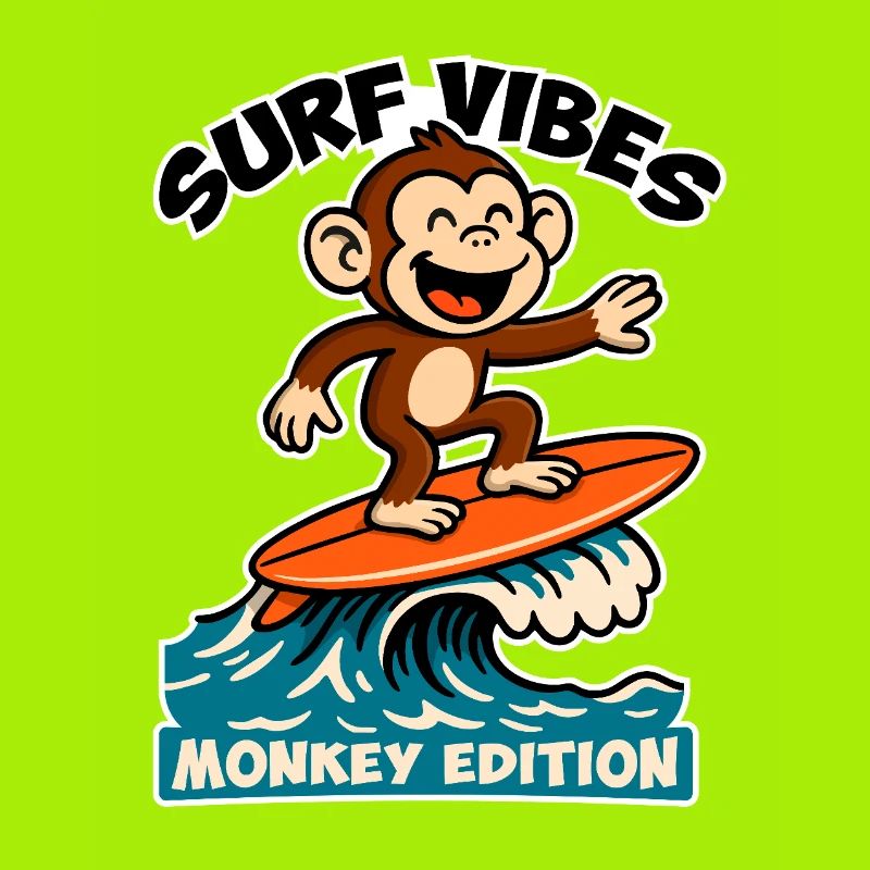 Surf Vibes, Monkey Edition. Glücklicher Surfaffe