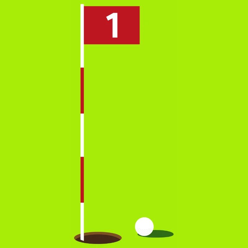 Balle de golf devant le drapeau et trou / drapeau de golf