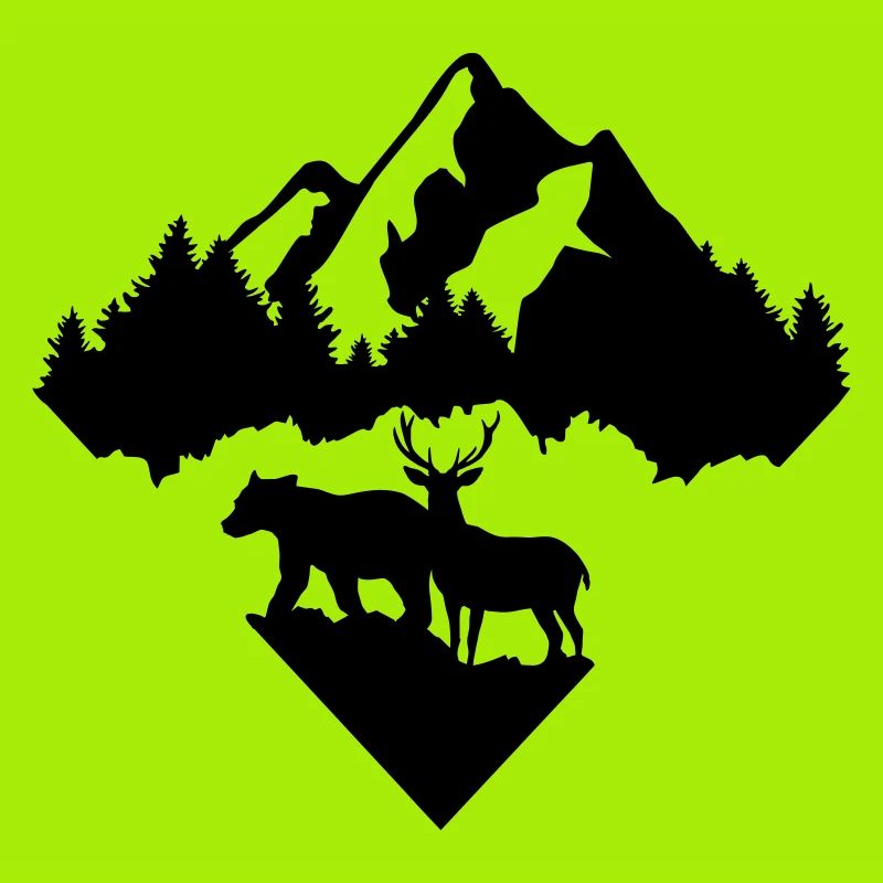 Bär, Hirsch, Wald und Berge