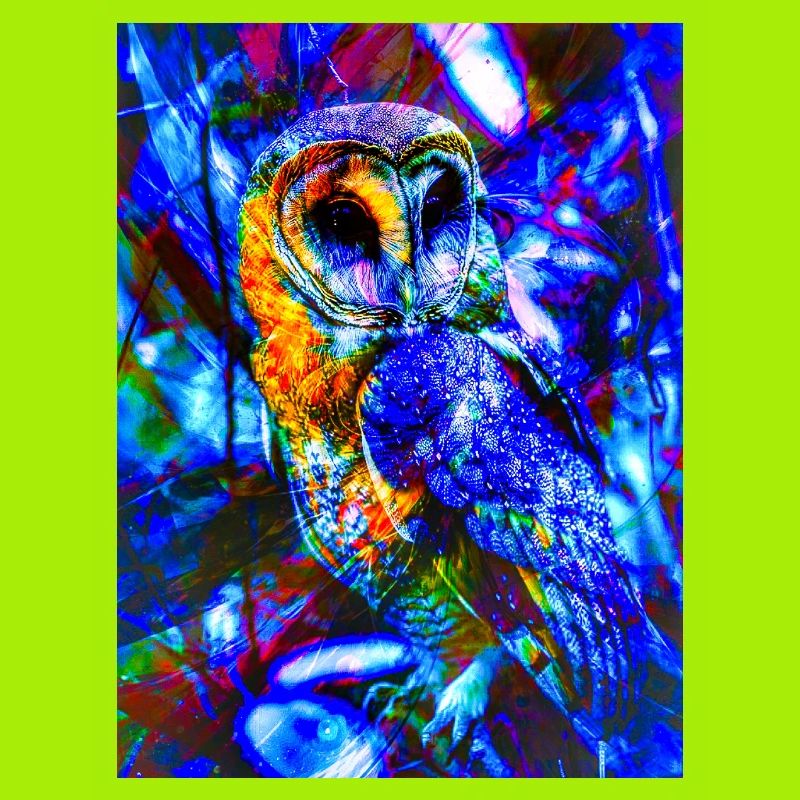 Neoneule im psychedelischen Licht