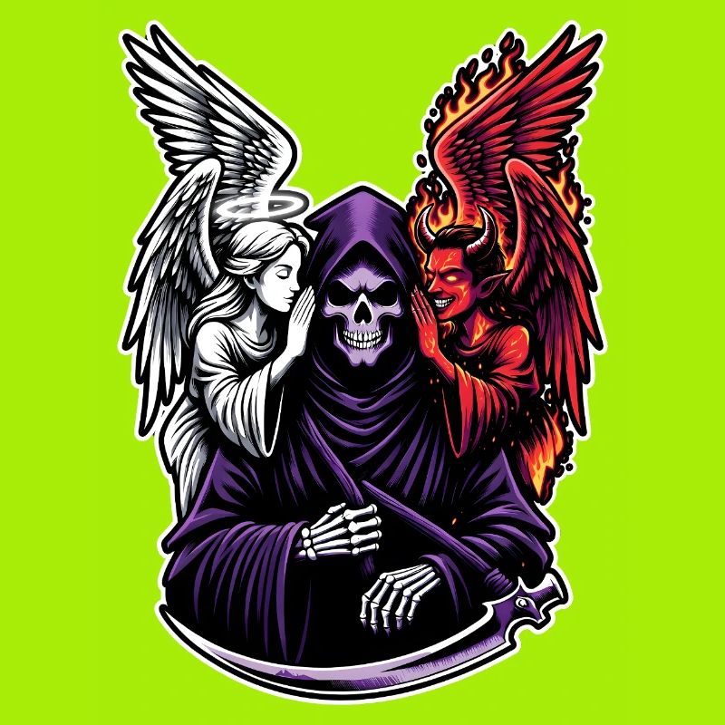 Sensenmann mit Engel und Dämon