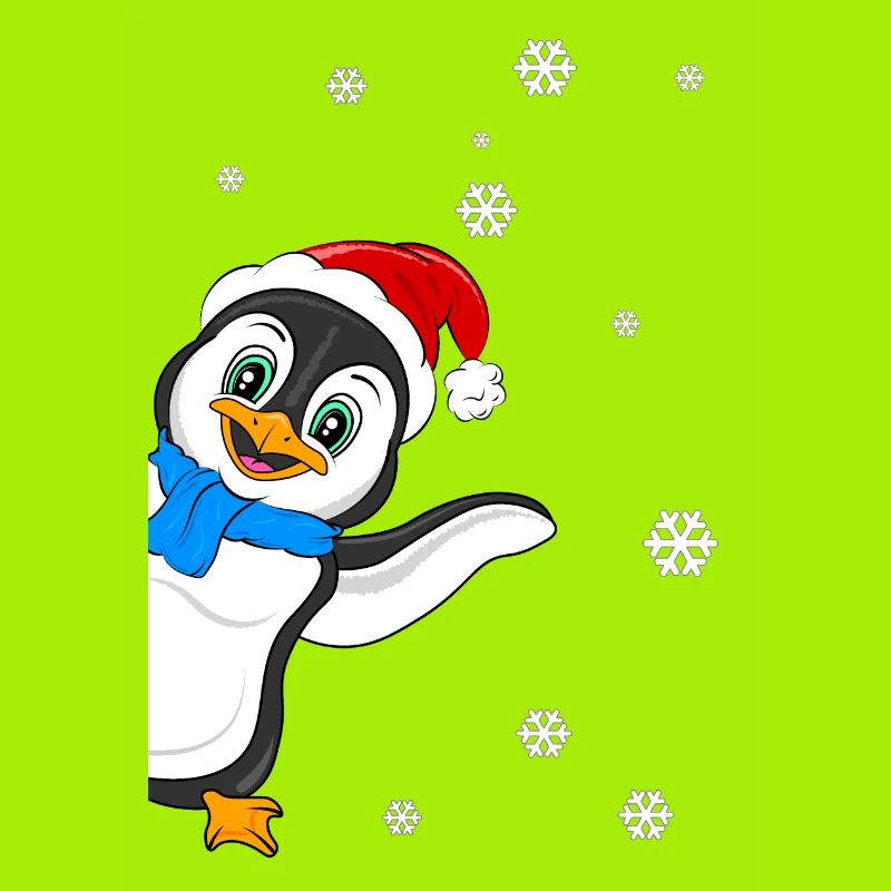 Pingouin neige avec voeux de Noël - Noël pingouin
