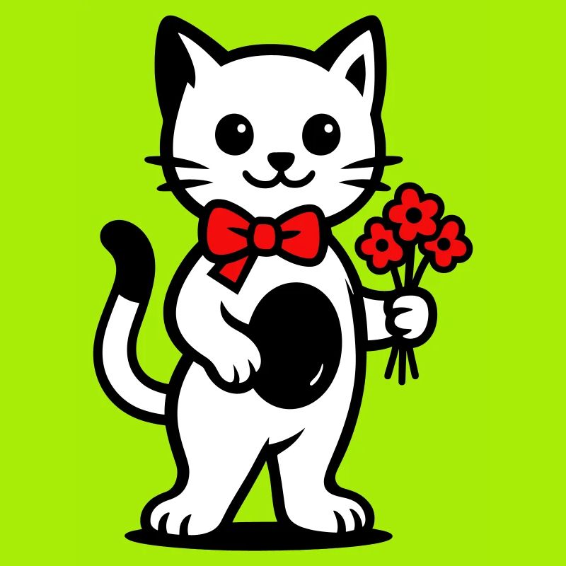 Kawaii cat lover with red ribbon
