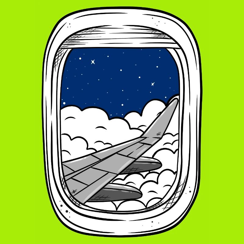 Night flight over cloud windows