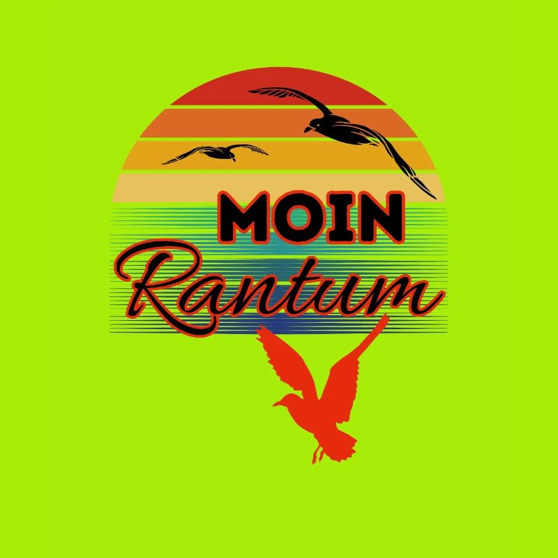 Moin Rantum with Seagull in Retro Style Sylt-Rantum