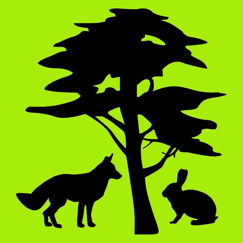 Fuchs, Hase unter Baum