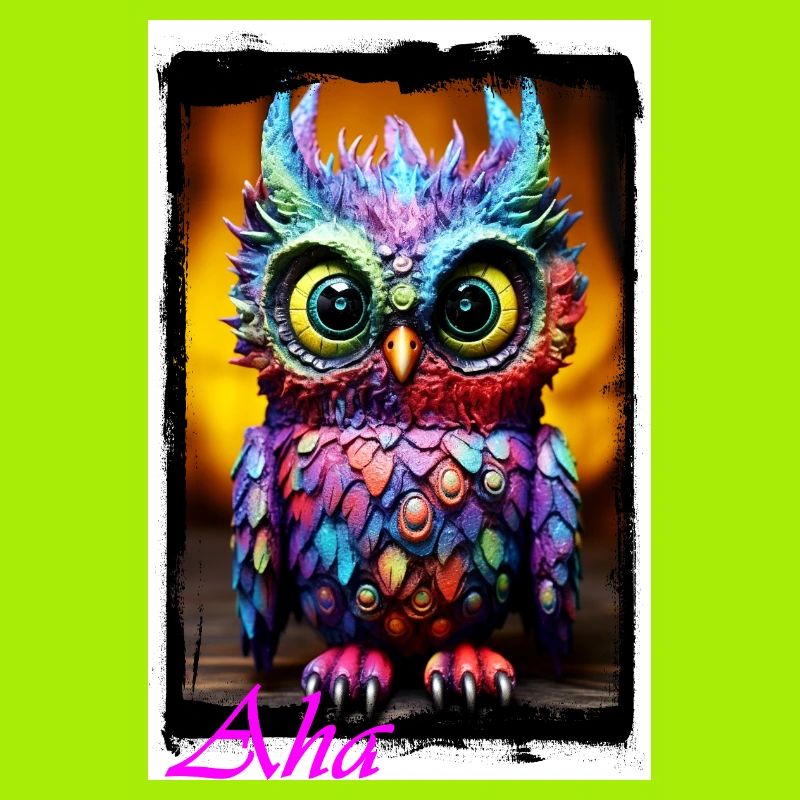 Bunte Eulenfigur mit Neonfarben Puppe Textil