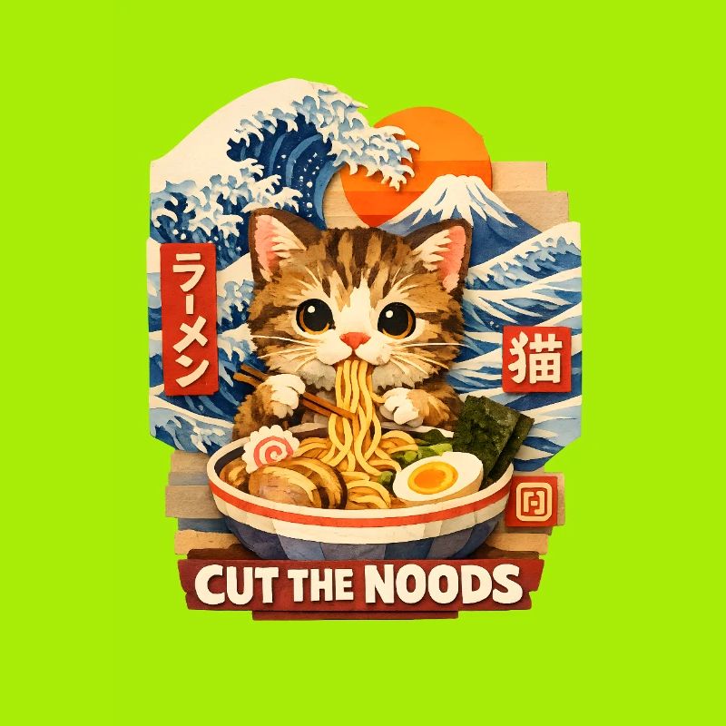 Cuisine de rue ukiyo-e en ramen de chat