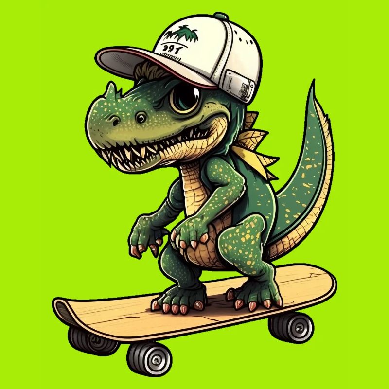 Dino Dinosaur on skateboard with cap cap