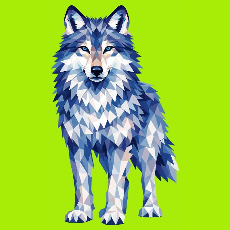 Modernes Polygon-Wolf-Design in Blautönen 