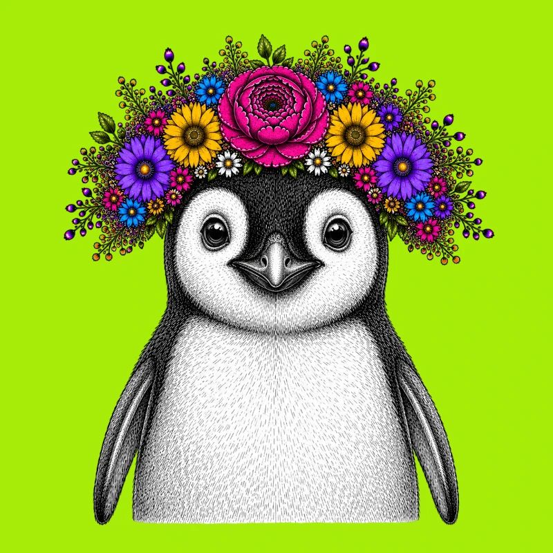 Pinguin mit Blumenkrone