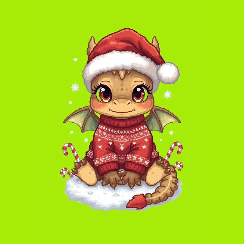 Kawaii Weihnachtsdrache im roten Pullover