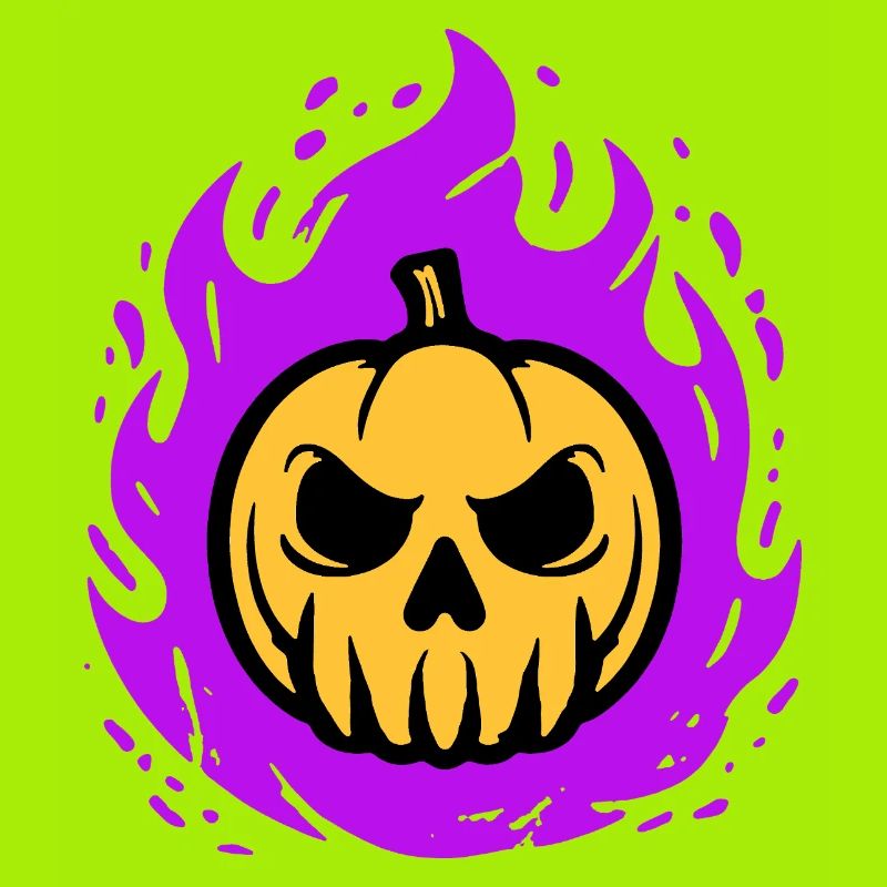 Orange pumpkin with purple flames