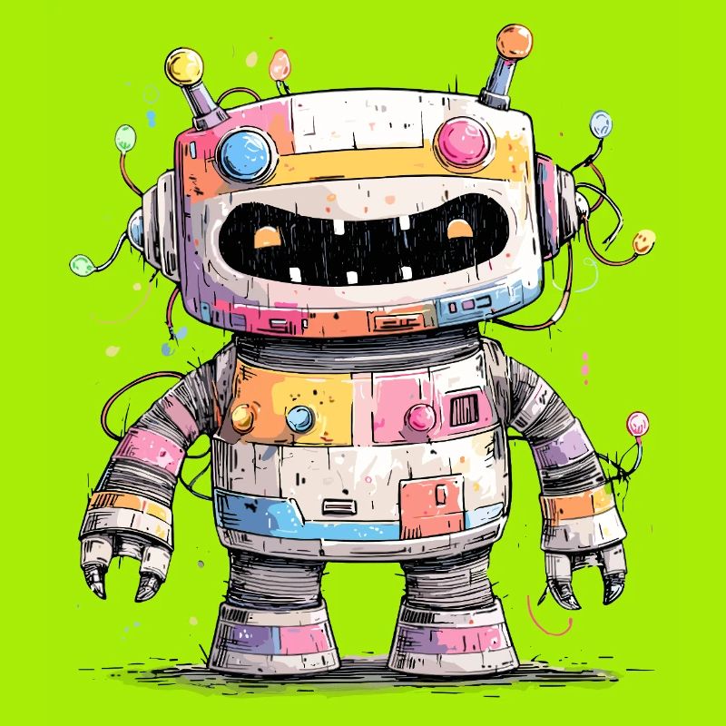 Bunter Roboter mit Farbspritzern