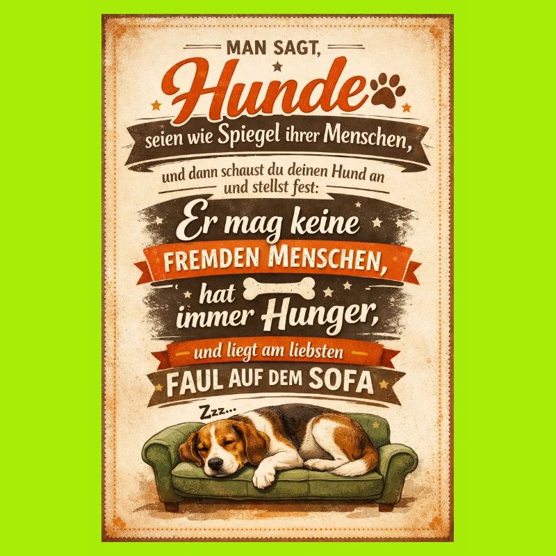 Fauler Hund auf dem Sofa Spruch