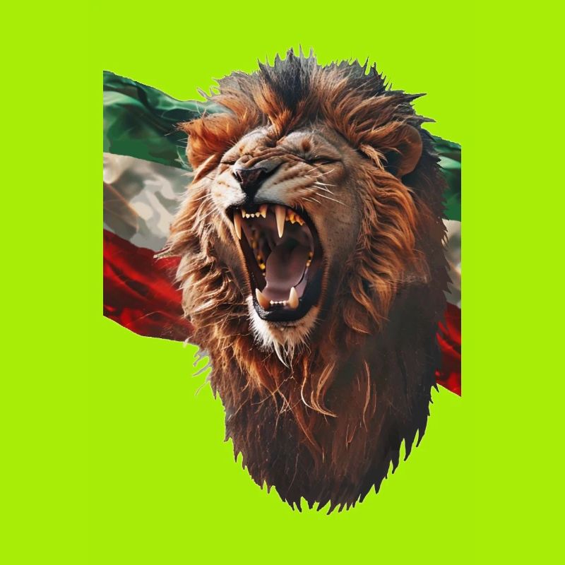 Brüllender Löwe und iranische Flagge