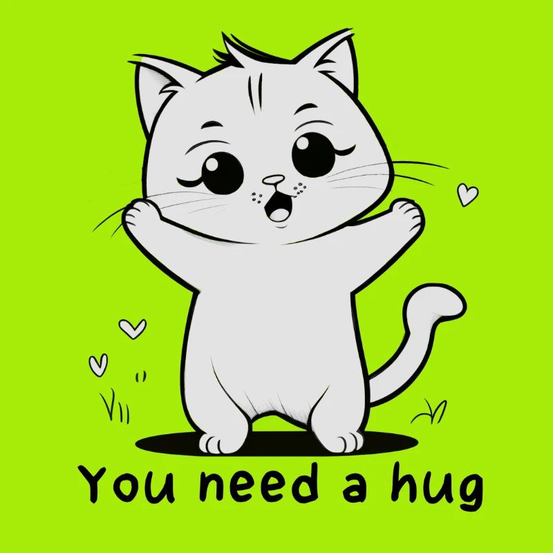 Cheerful Kitten Waves Hearts