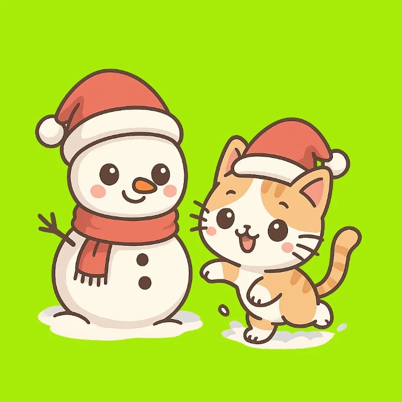 Cute Christmas Cat Snowman