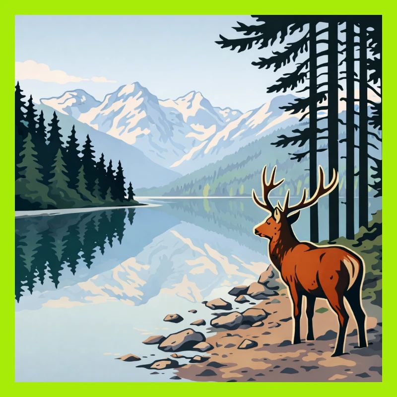Deer at the mountain lake