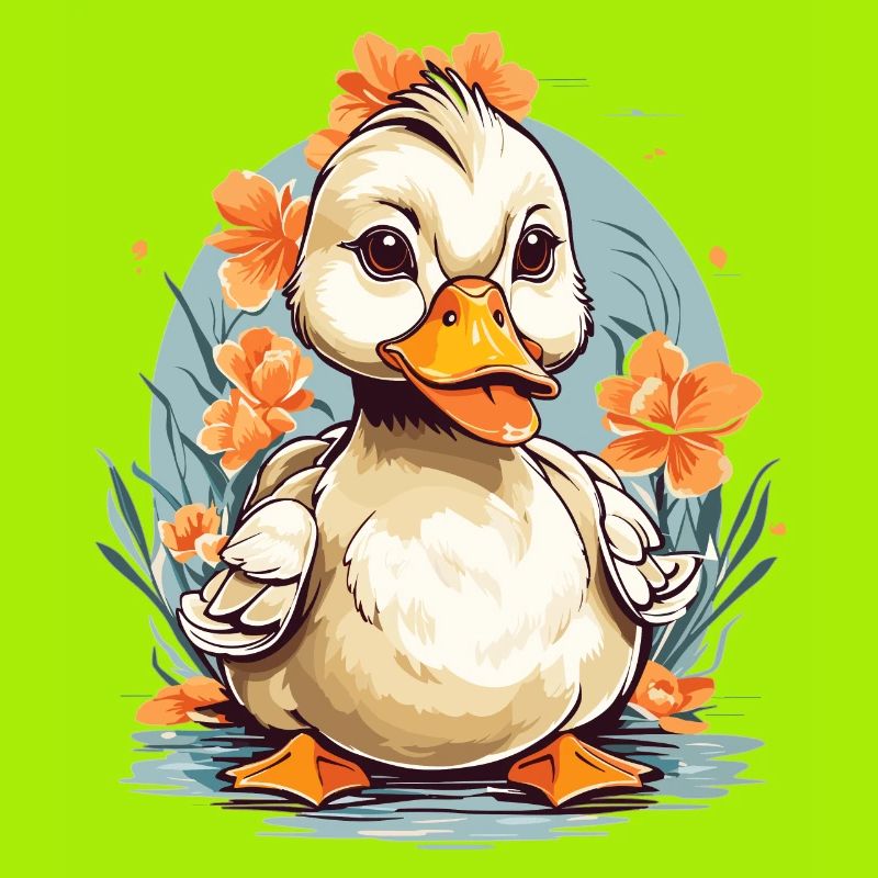 Canard mignon avec des fleurs