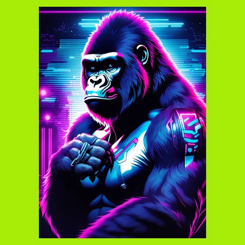 Gorille néon dans le style cyberpunk