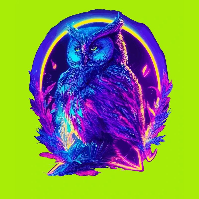 Mystisch leuchtende Eule Neon Synthwave