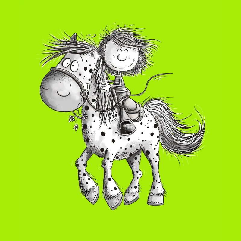 Drolliges Pferd mit Reiter Cartoon Pferdchen