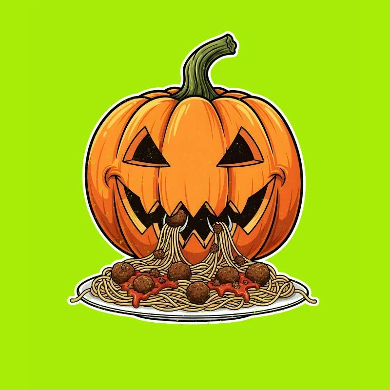 Halloween Pumpkin Head with Spaghetti