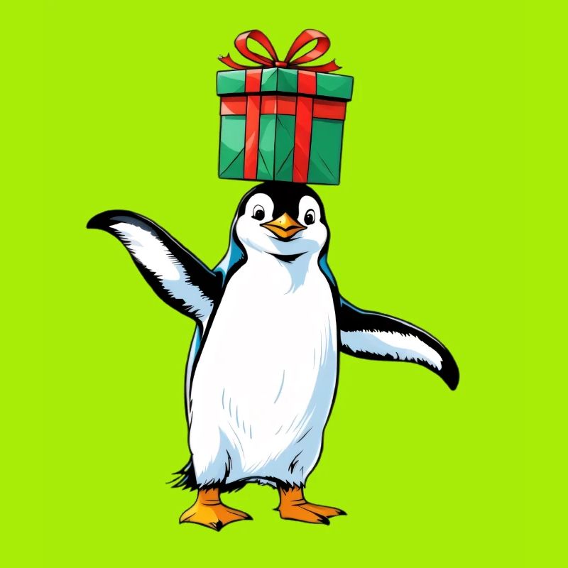 Penguin with gift on head
