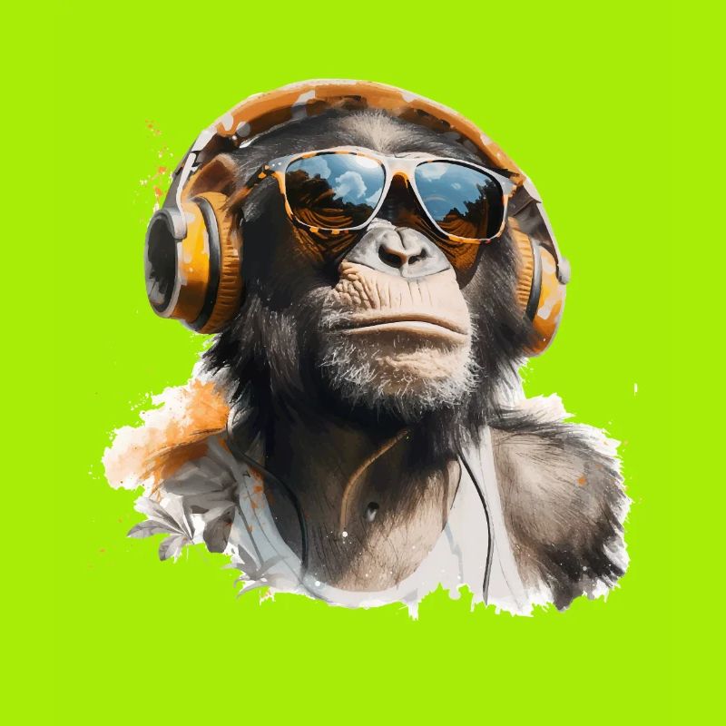 Cooler Affe mit Kopfhörer und Sonnenbrille