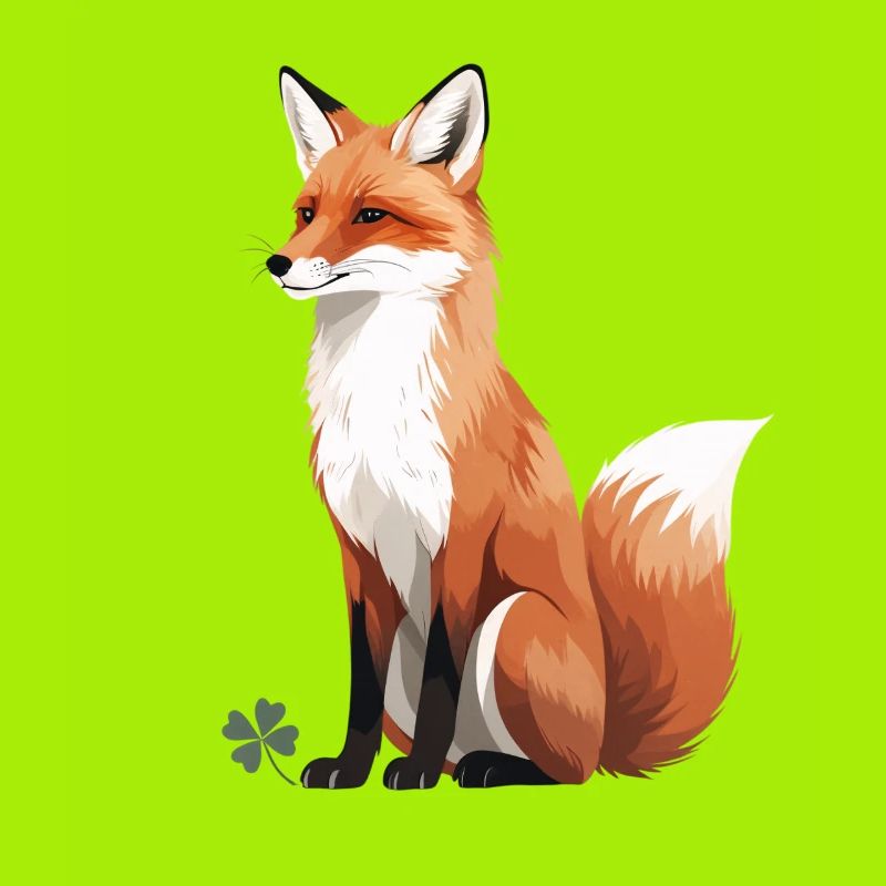 Sitzender Fuchs mit Kleeblatt