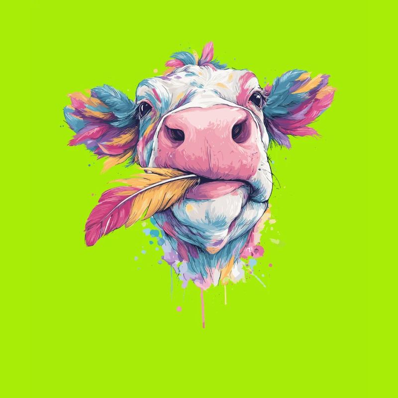 Rainbow cow with plumage