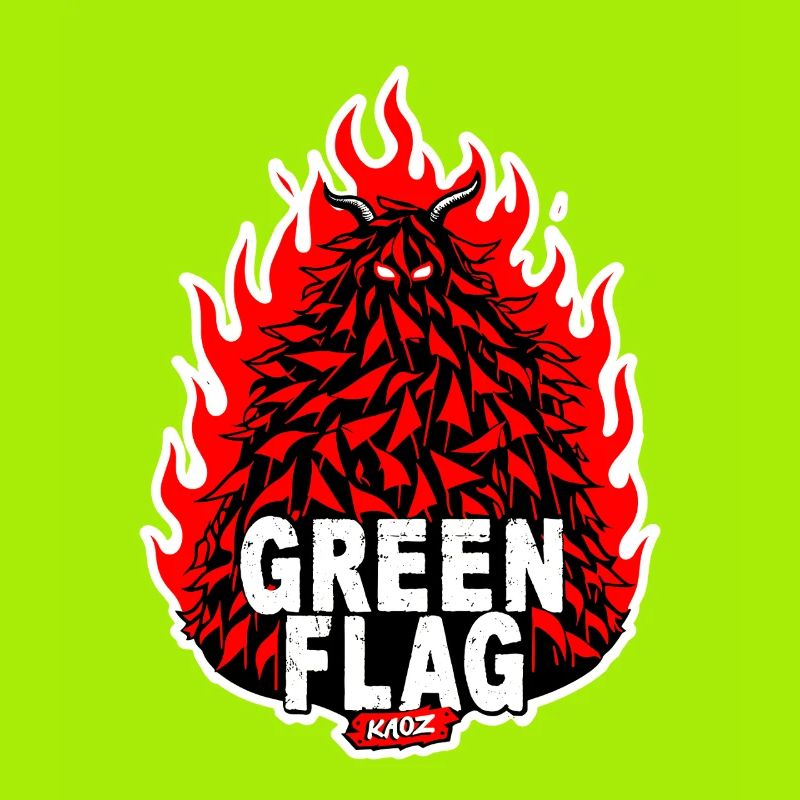 Blason du drapeau vert enflammé