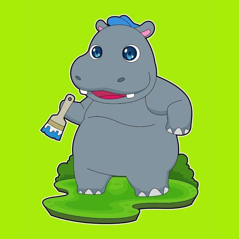 Hippopotamus Painter Brush Painting