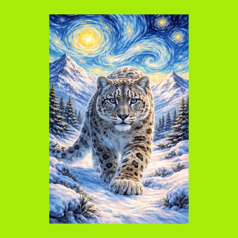 Snow leopard in the star forest