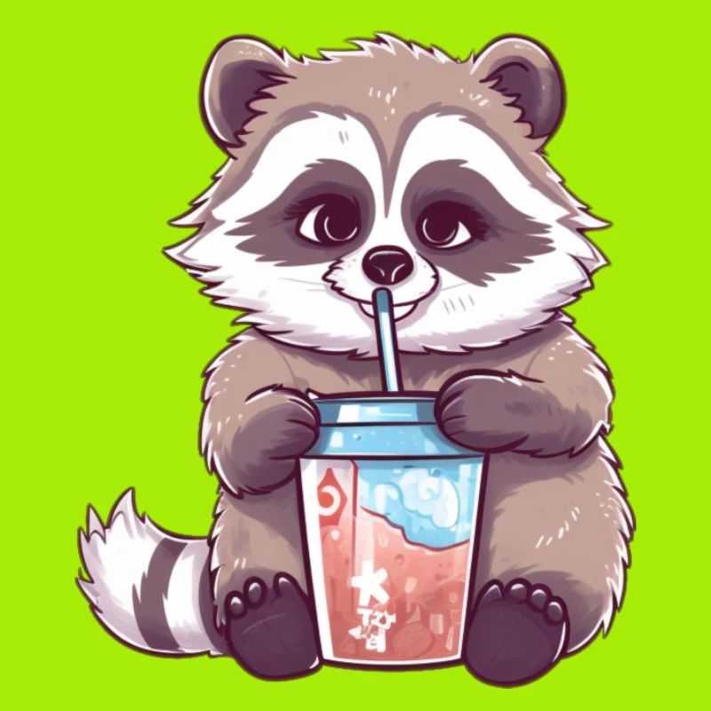 Waschbär mit Eiskaffee
