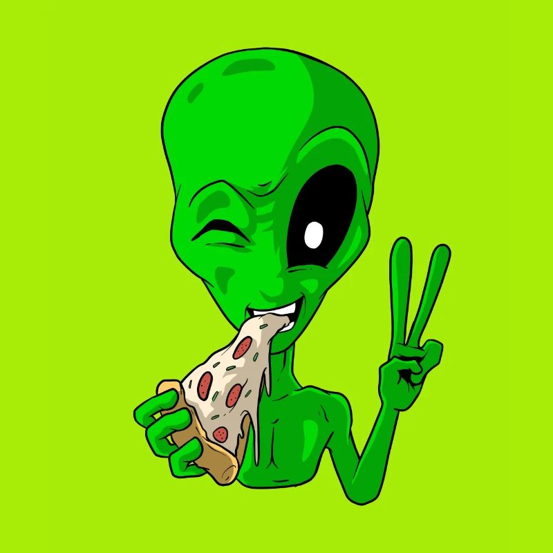 Alien eats pizza