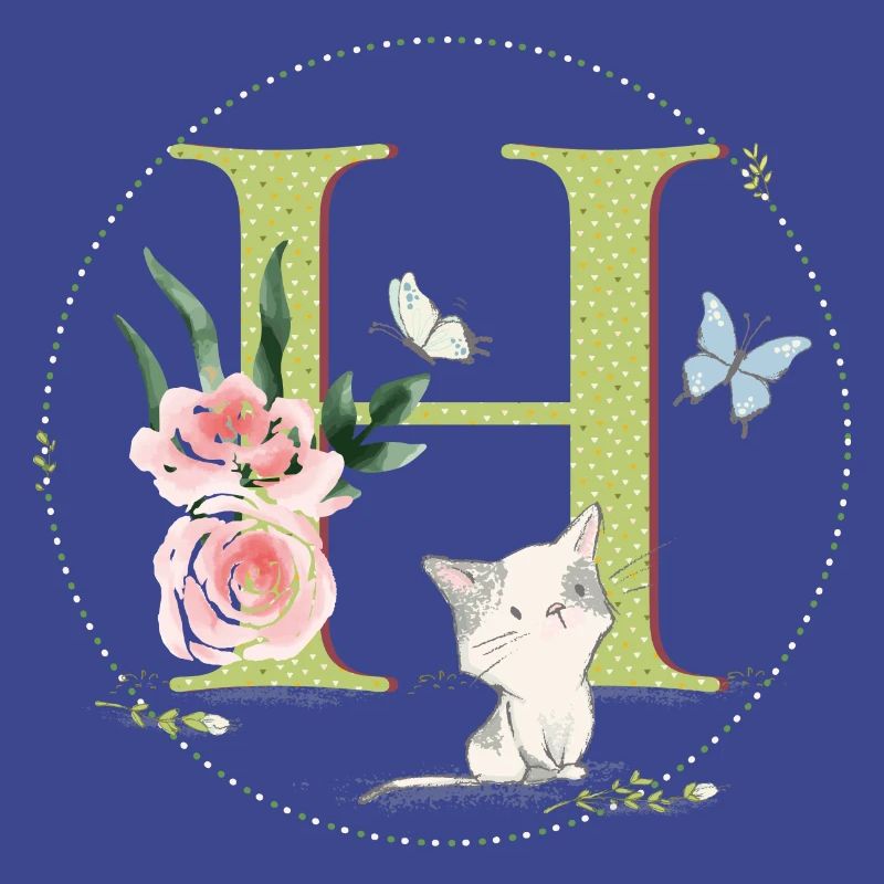 Initial letter A with cat