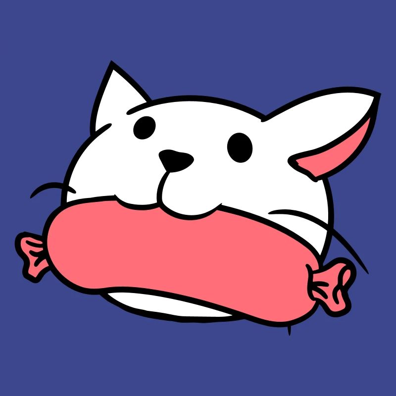 Cute Cat Eats Sausage Mouth Eats Sausage Head