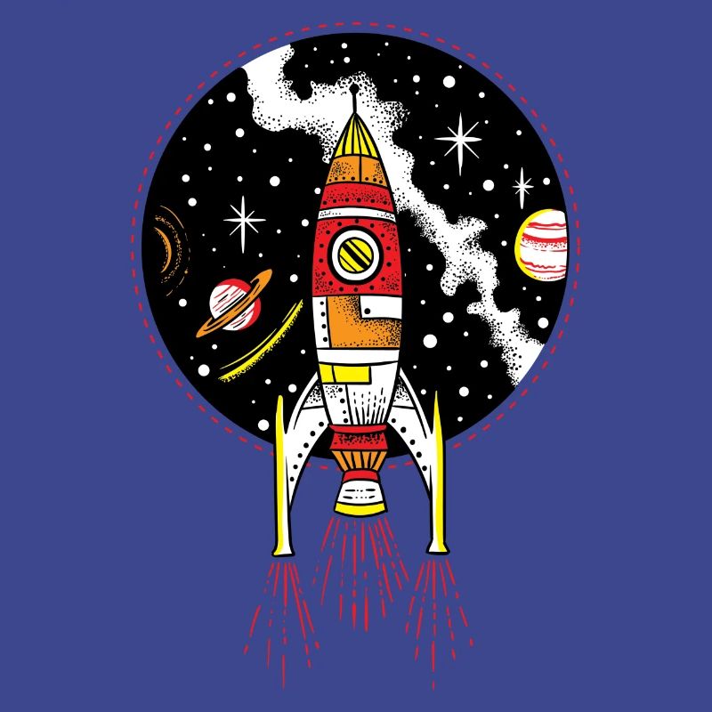 Retro rocket ship launching outer space shuttle