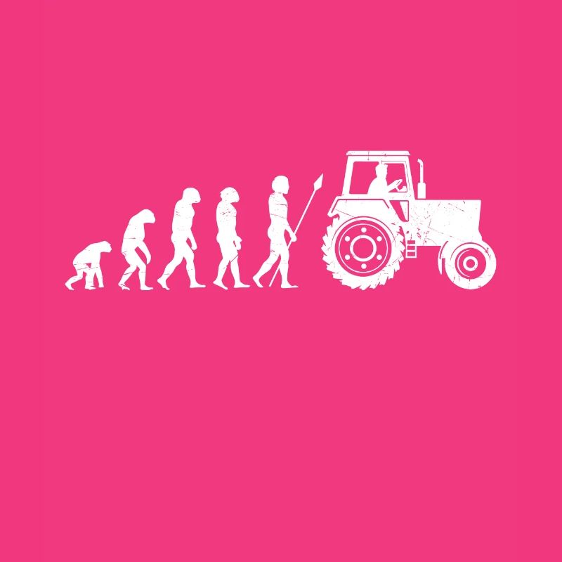 Evolution caveman to tractor driver farmer